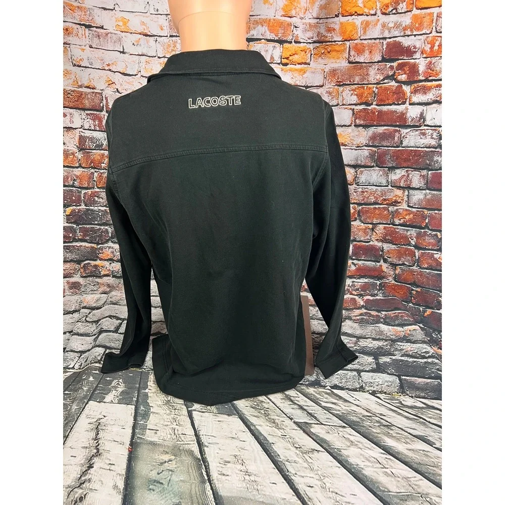 Lacoste Mens Black Quarter Zip Snap Pullover Cotton Sweatshirt Size 5 L 5191L